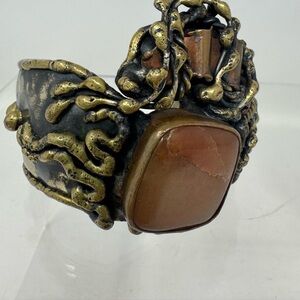 Brutalist Mixed Metal Wide Artist Made Cuff Bracelet.